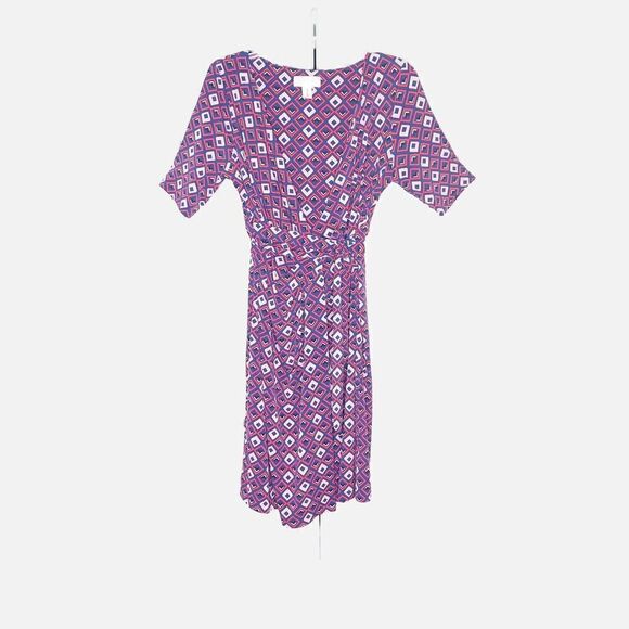 Motherhood Maternity Geometric Wrap Dress Women’s Red Blue Summer Size Medium - Picture 1 of 7